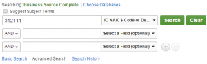 advanced search screen with NAICS
